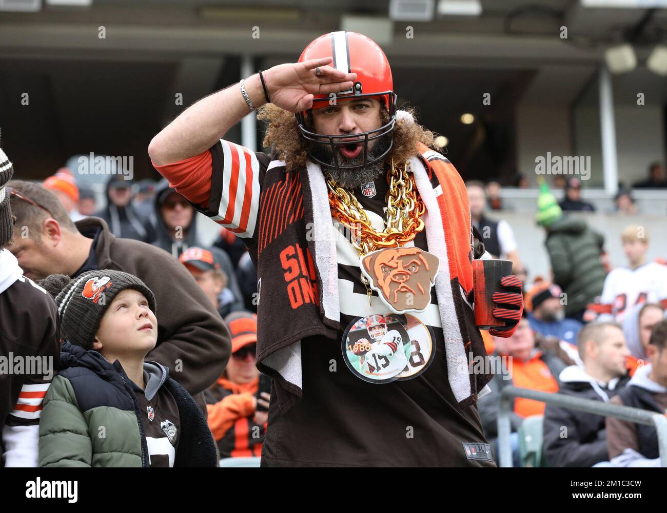 Cincinnati, United States. 11th Dec, 2022. Cleveland Browns fans show support for the team before their game against the Cincinnati Bengals at Paycor Stadium on Sunday, December 11, 2022 in Cincinnati. Ohio Photo by John Sommers II/UPI Credit: UPI/Alamy Live News Stock Photo