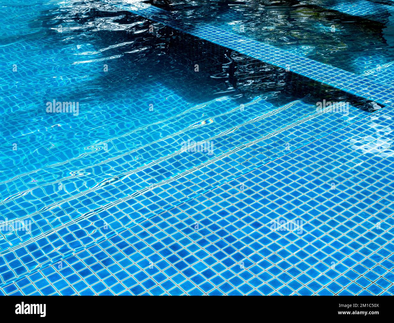 Swimming pool steps with clear water surface background, nobody