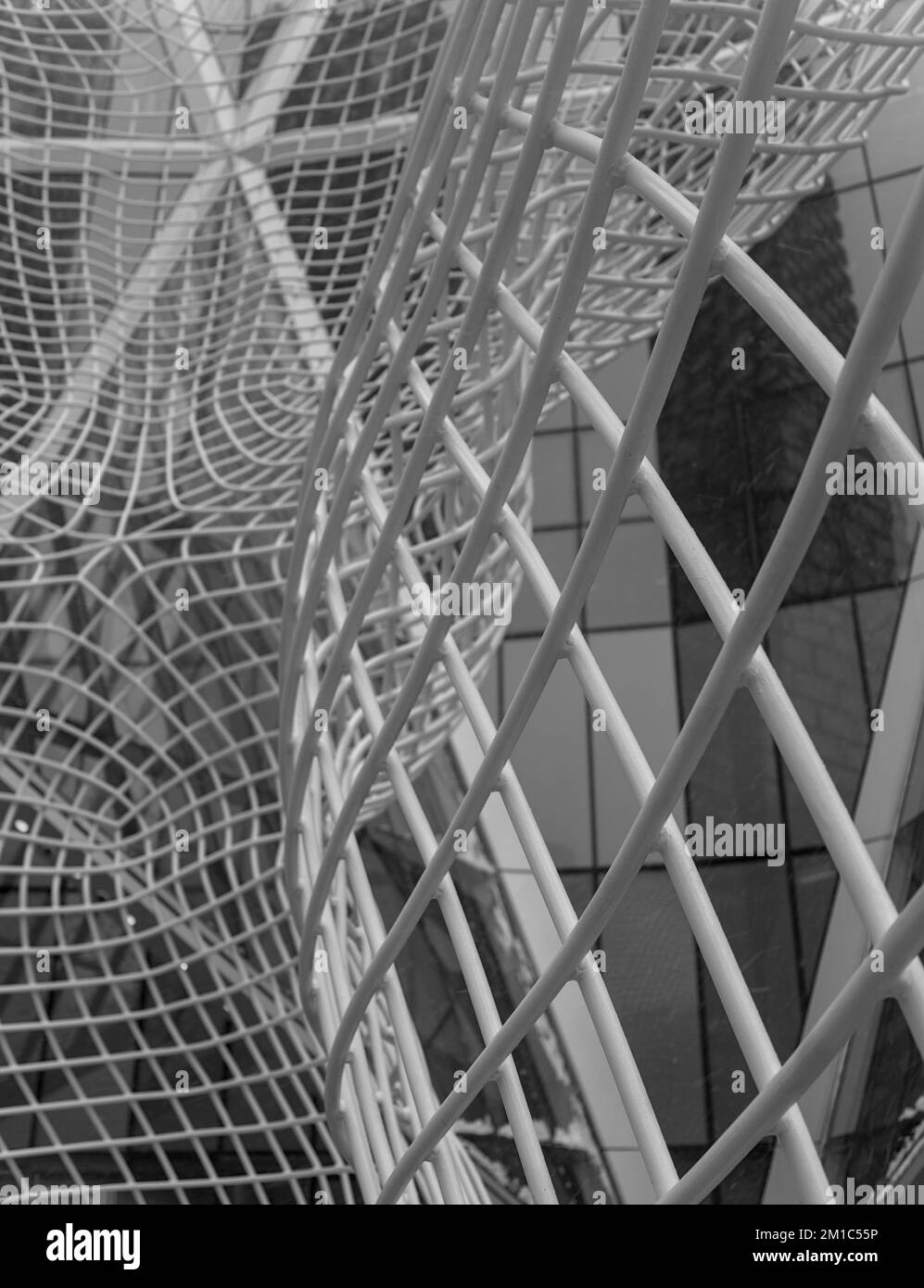 Calgary, Alberta / Canada - Nov 27 2022: Inside the wire mesh of the Wonderland Sculpture Stock Photo