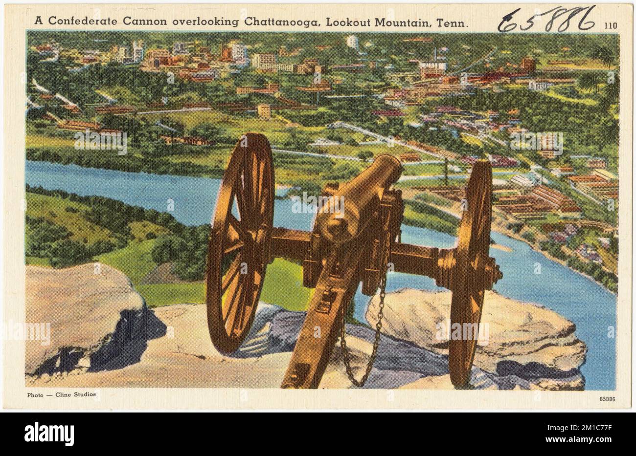 A confederate cannon overlooking, Lookout Mountain, Tenn. , Monuments & memorials, Cities & towns, Tichnor Brothers Collection, postcards of the United States Stock Photo