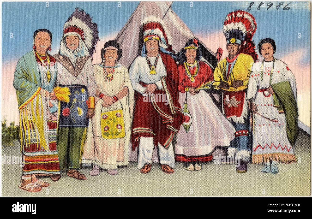 A typical Group of West Plains first Americans at Anadarko, Oklahoma , Tichnor Brothers Collection, postcards of the United States Stock Photo