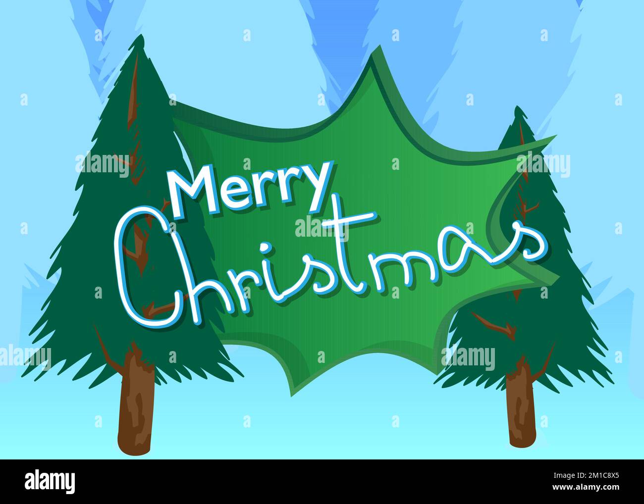 Pine Tree with Merry Christmas text. Winter holiday vector cartoon illustration. Stock Vector
