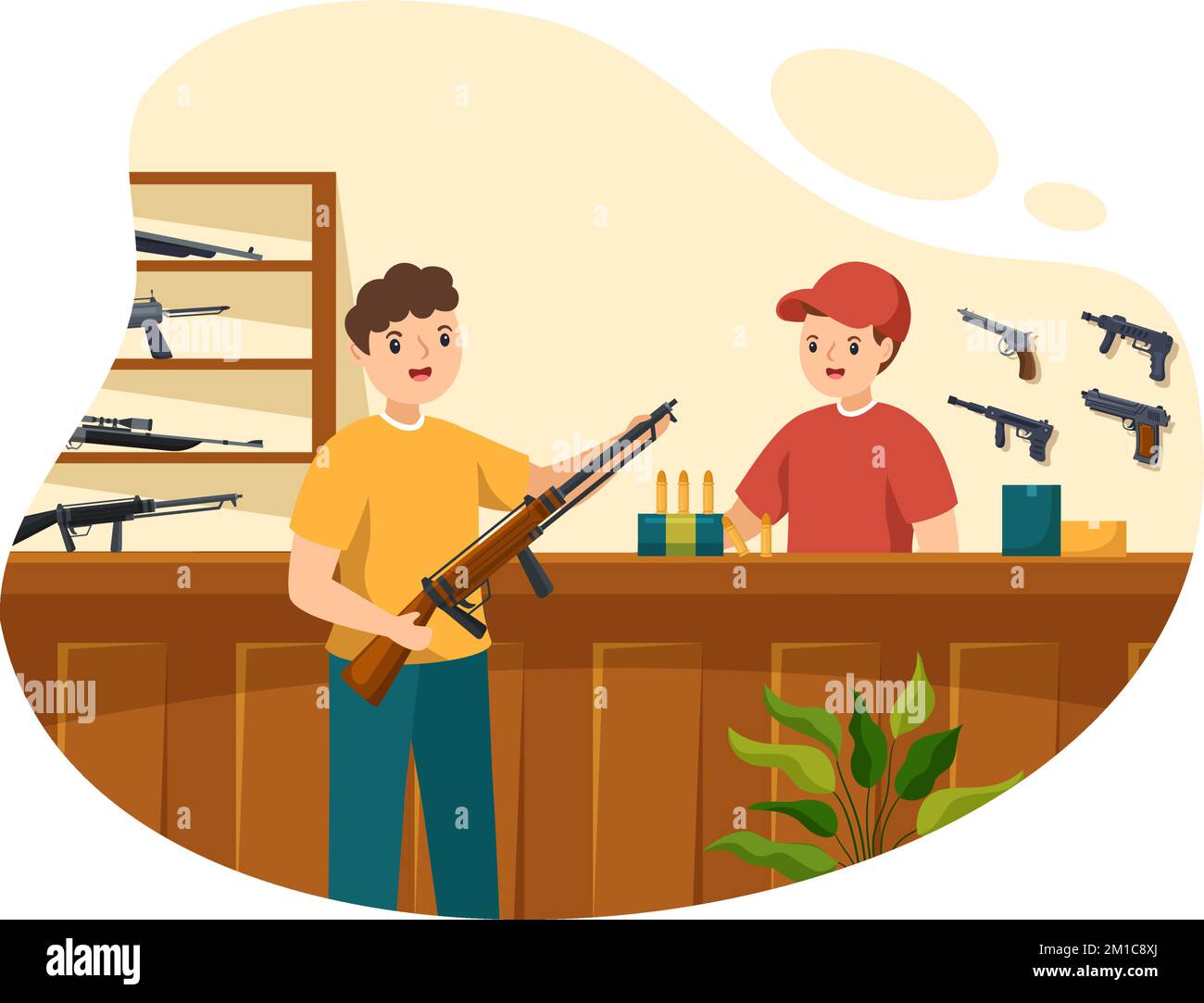 Gun Shop or Hunting with Rifle, Bullet, Weapon and Hunt Equipment in ...