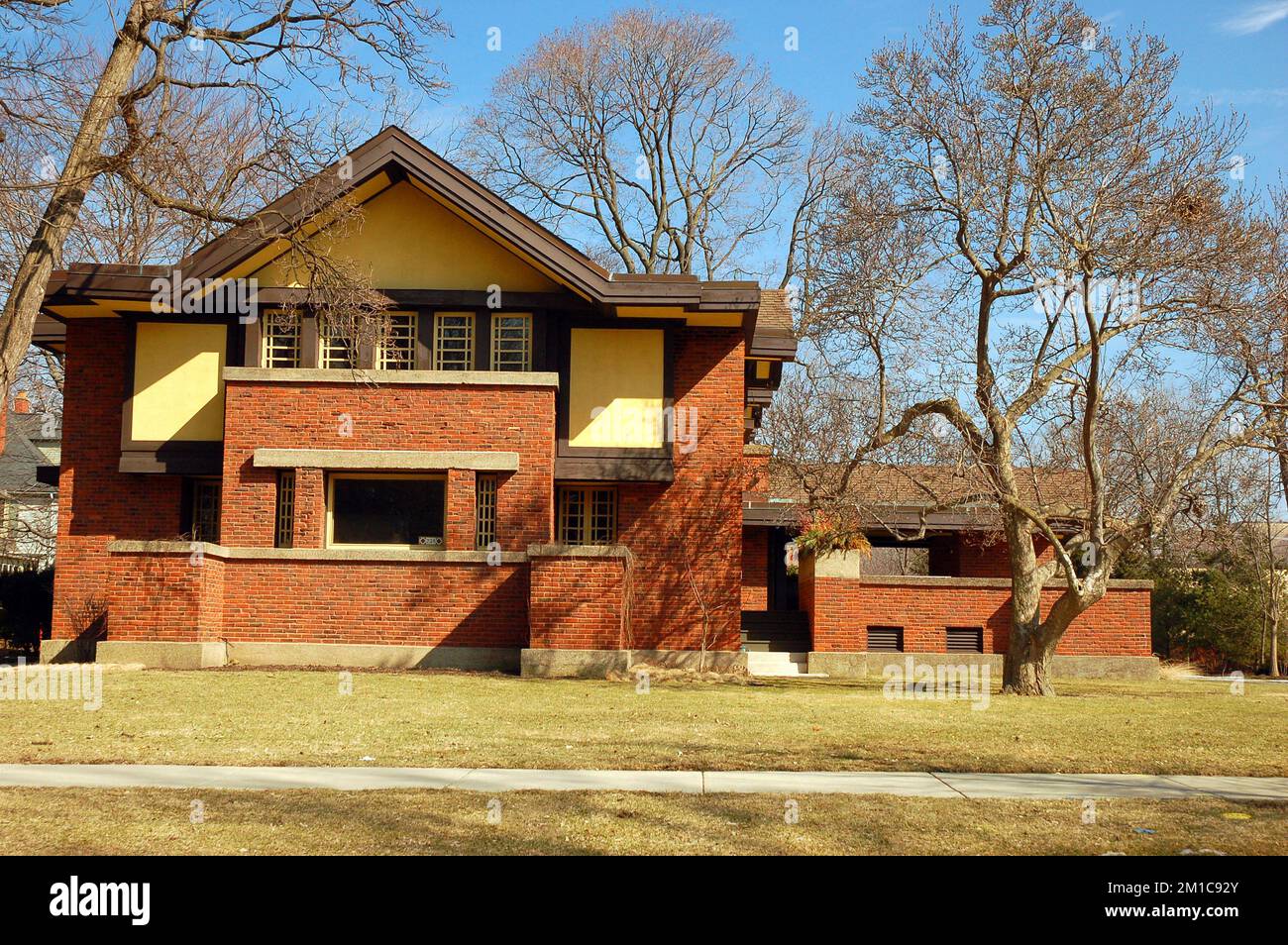 The Frank Thomas House, Designed by famed architect Frank Lloyd Wright in th3e Prairie Style, can be seen in Oak Park, Illinois near Chicago Stock Photo