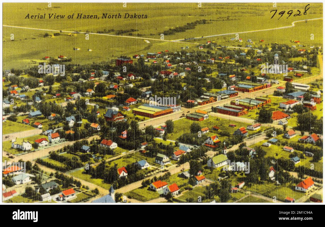 Aerial view of Hazen, North Dakota , Cities & towns, Tichnor Brothers Collection, postcards of
