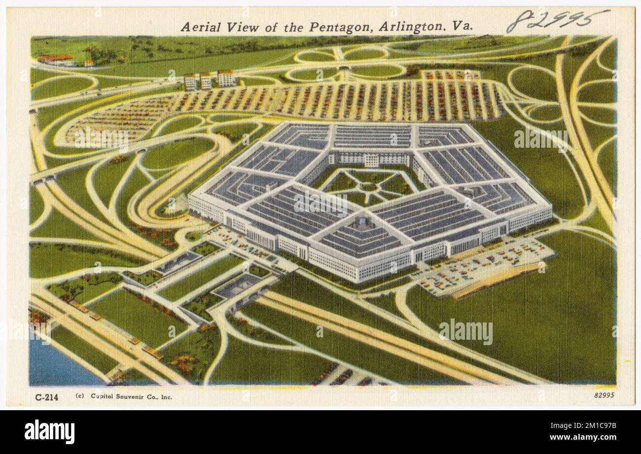 Aerial view of Pentagon, Arlington, Va. , Military facilities, Tichnor Brothers Collection, postcards of the United States Stock Photo