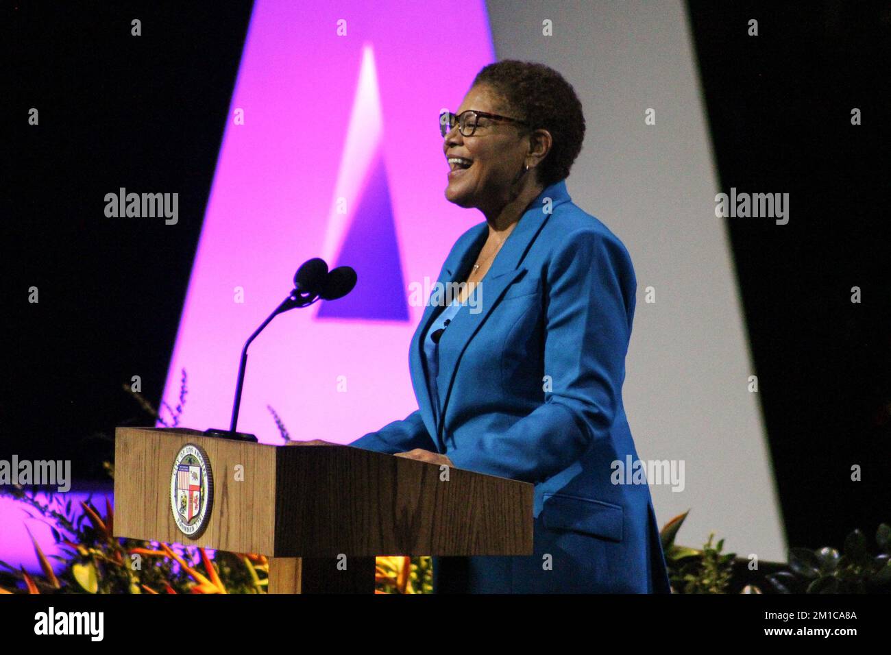 Mayor Karen Bass delivers her inaugural address at the Inauguration of ...