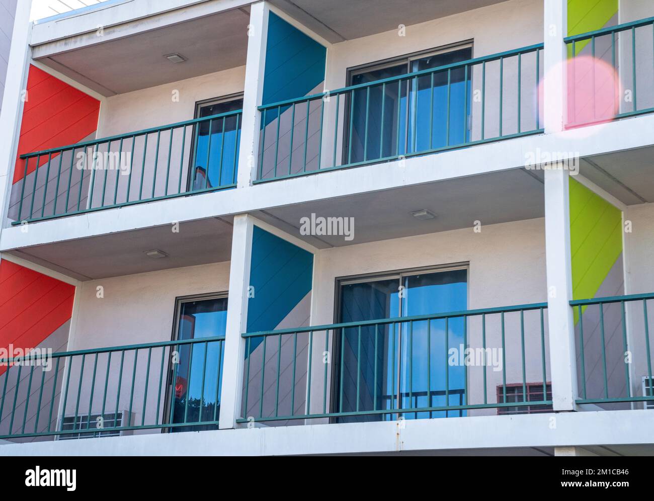 Closeup of multi colored balconies  Stock Photo