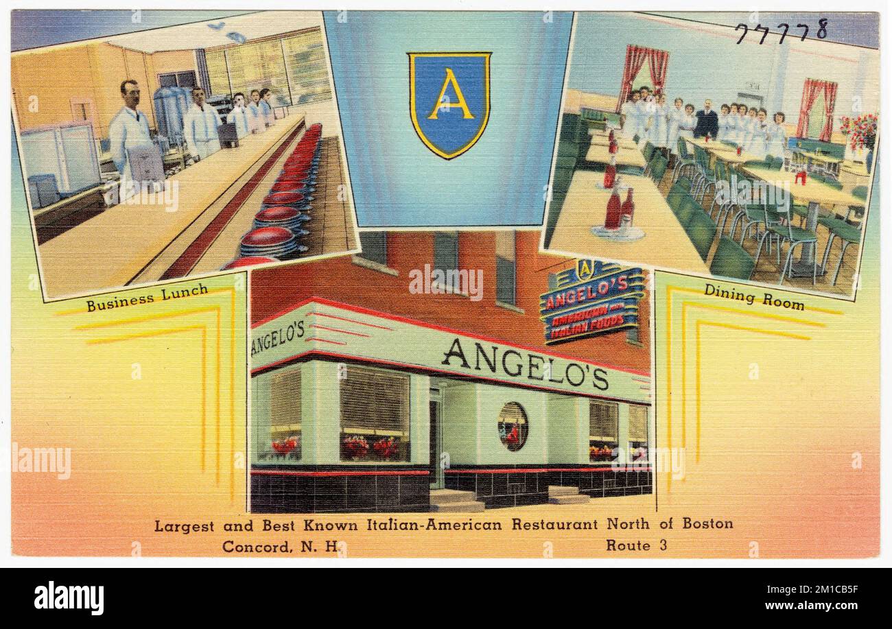 Angelo's, largest and best known Italian-American Restaurant north of Boston, Concord, N.H., Route 3. , Restaurants, Tichnor Brothers Collection, postcards of the United States Stock Photo