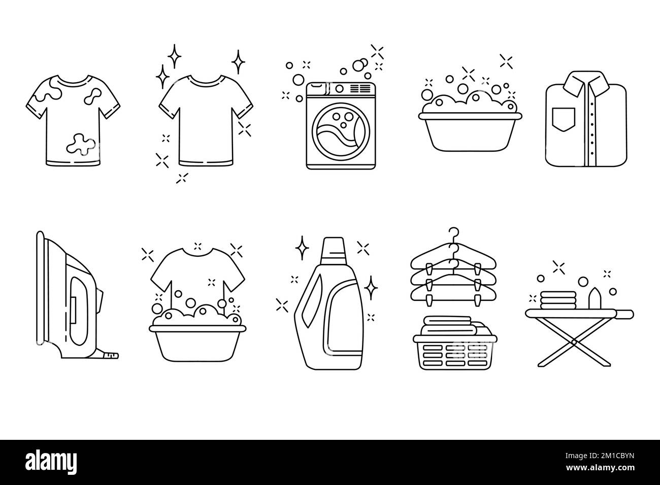 Set of laundry outline icons vector illustration isolated on white