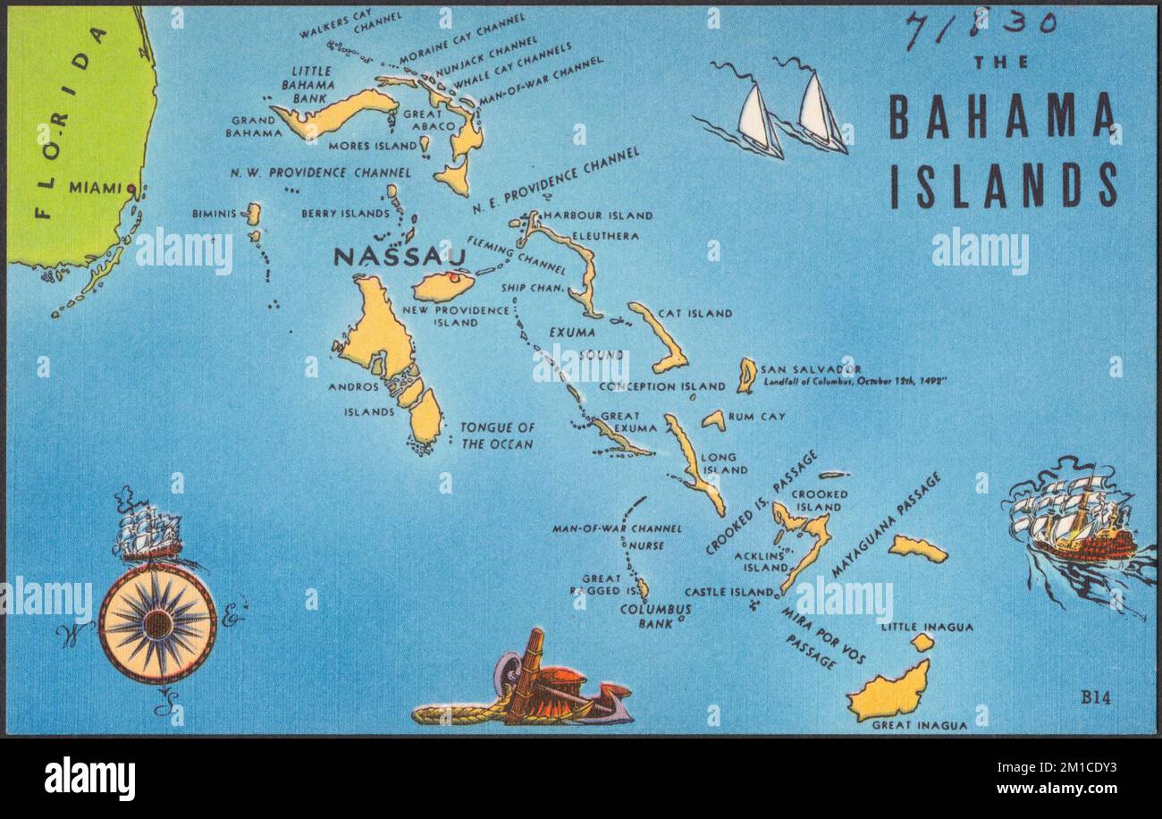 The Bahama Islands Islands Maps - The Bahama Islands Islands Maps Tichnor Brothers Collection Postcards Of The United States 2M1CDY3