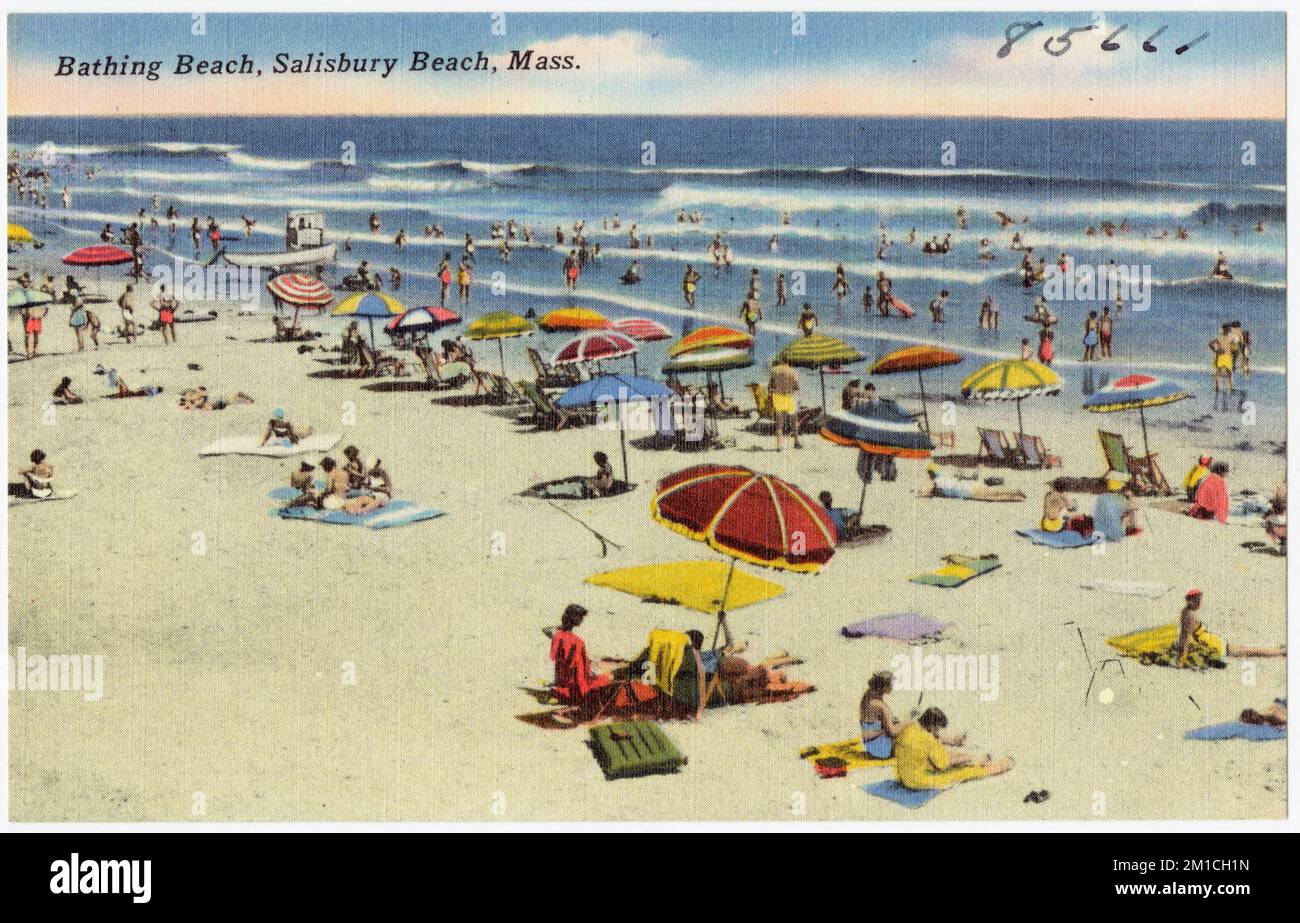 Bathing beach, Salisbury Beach, Mass. , Beaches, Tichnor Brothers ...