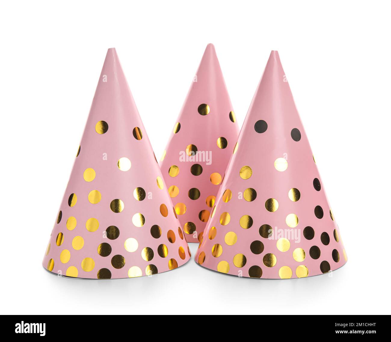 Pink party hats with glitter on white background Stock Photo Alamy