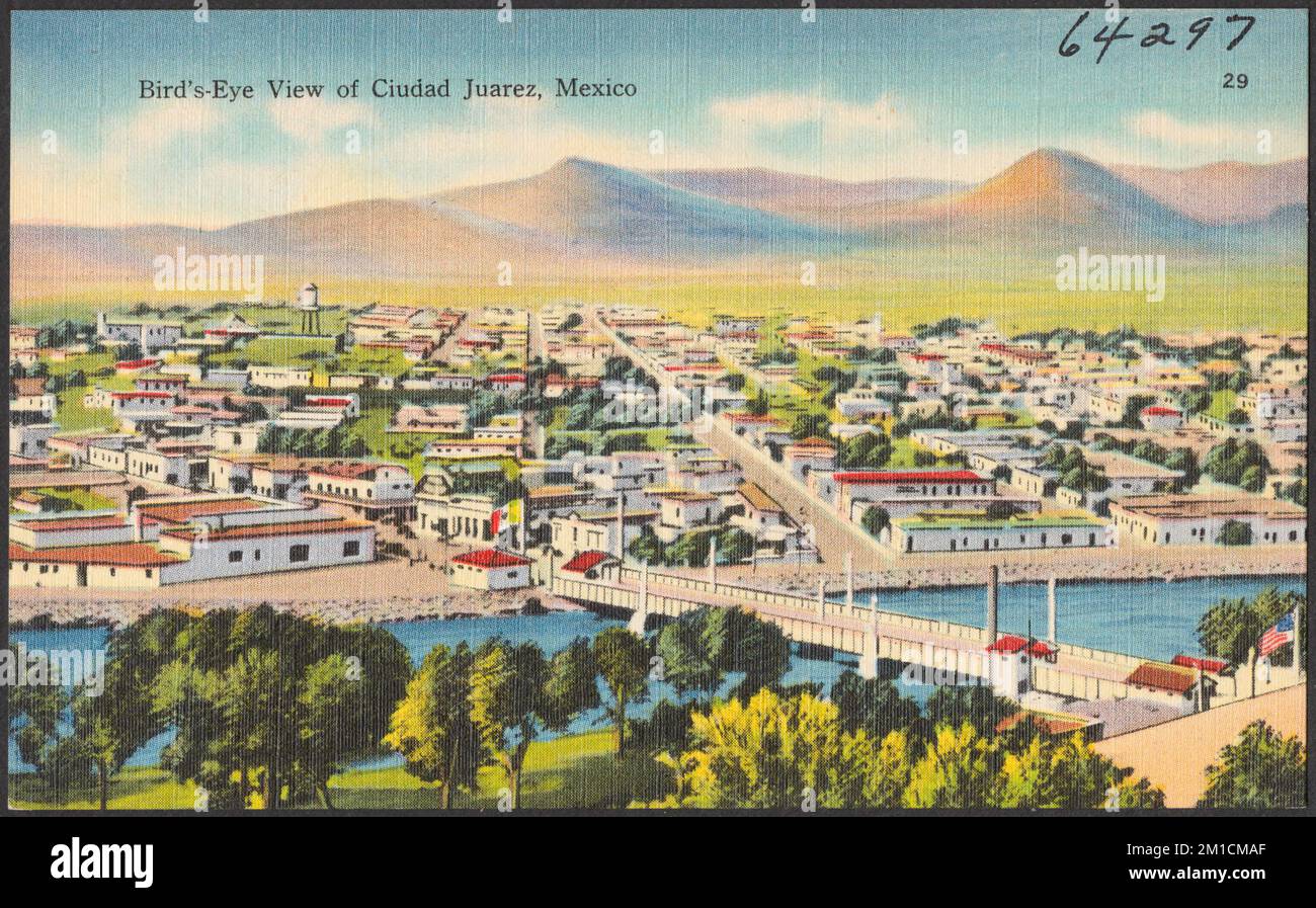 Bird's eye view of Ciudad Juarez, Mexico , Cities & towns, Rivers, Bridges, Tichnor Brothers Collection, postcards of the United States Stock Photo