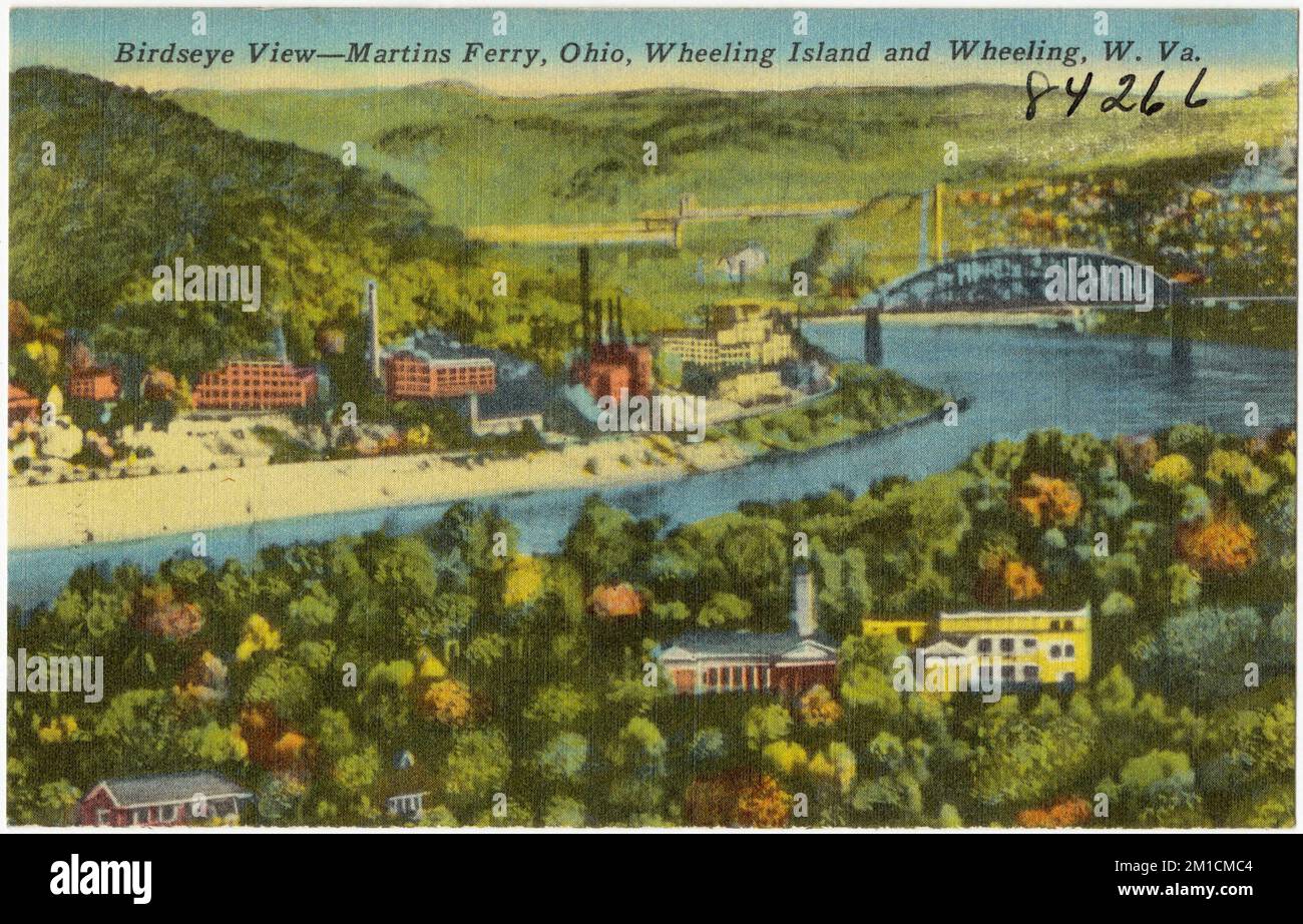 Birdseye view Martins Ferry, Ohio, Wheeling Island and Wheeling, W