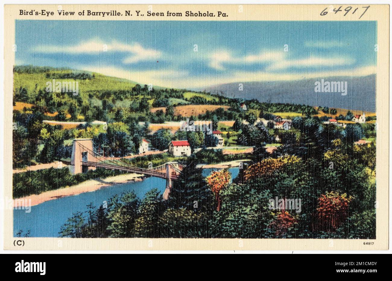 Bird'seye view of Barryville, N. Y., seen from Shohola, Pa. , Bridges, Rivers, Valleys, Tichnor