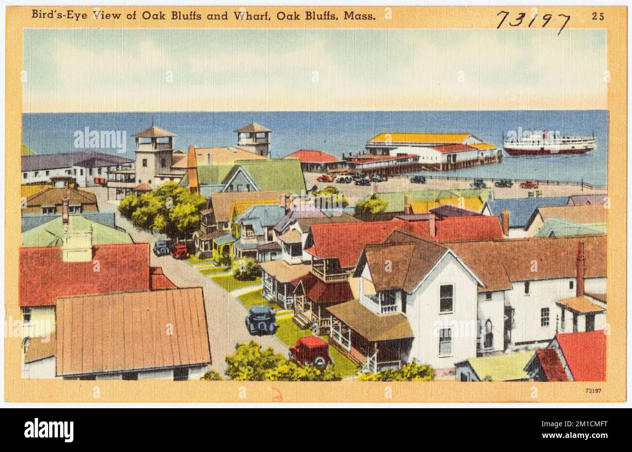 Bird'seye view of Oak Bluffs and Wharf, Oak Bluffs, Mass. , Cities
