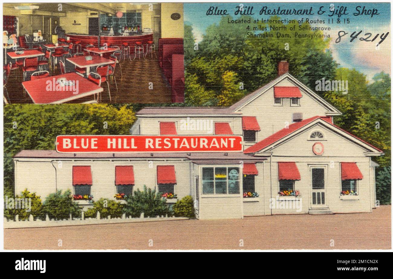 Blue Hill Restaurant & Gift Shop, located at intersection of Routes 11 & 15, 4 miles north of Selinsgrove, Shamokin Dam, Pennsylvania , Restaurants, Tichnor Brothers Collection, postcards of the United States Stock Photo