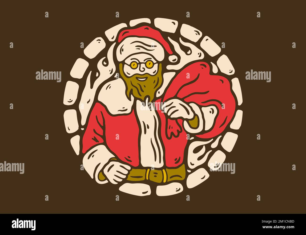 The illustration drawing of santa claus carrying a sack full of gifts Stock Vector