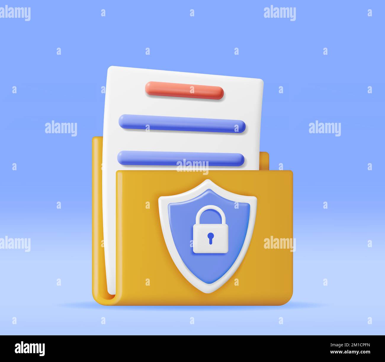 3D Document Folder with Padlock in Shield Stock Vector