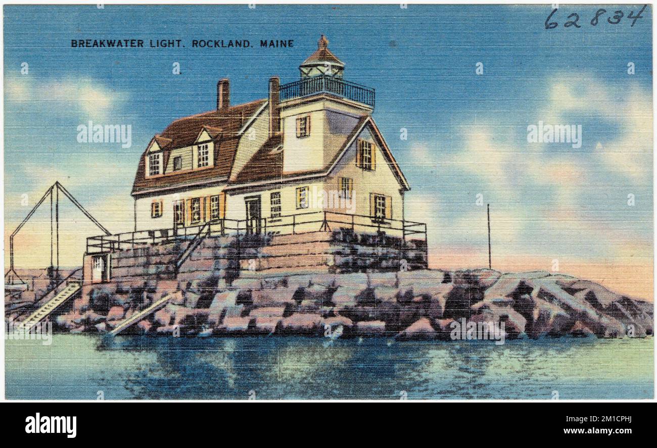 Breakwater Light, Rockland, Maine , Lighthouses, Tichnor Brothers Collection, postcards of the United States Stock Photo