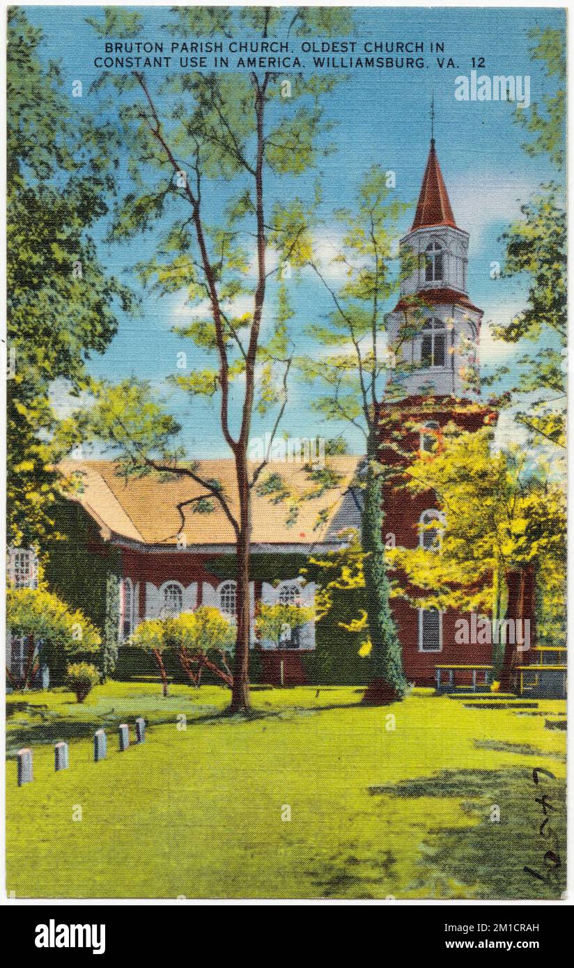 Bruton Parish Church, oldest church in constant use in America, Williamsburg, VA. , Churches, Tichnor Brothers Collection, postcards of the United States Stock Photo