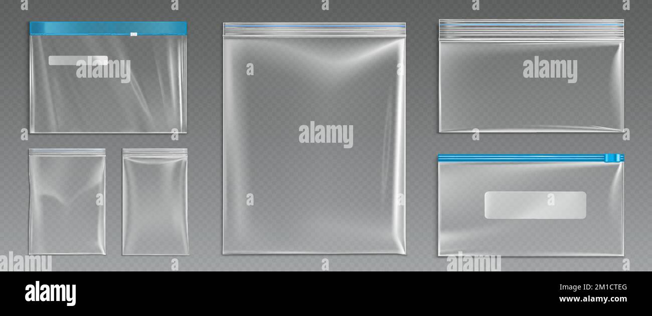 Plastic or cellophane zip bag, realistic isolated 3d vector mockup. Empty  transparent pouches with zippers. Waterproof disposable blank plastic  packag Stock Vector Image & Art - Alamy