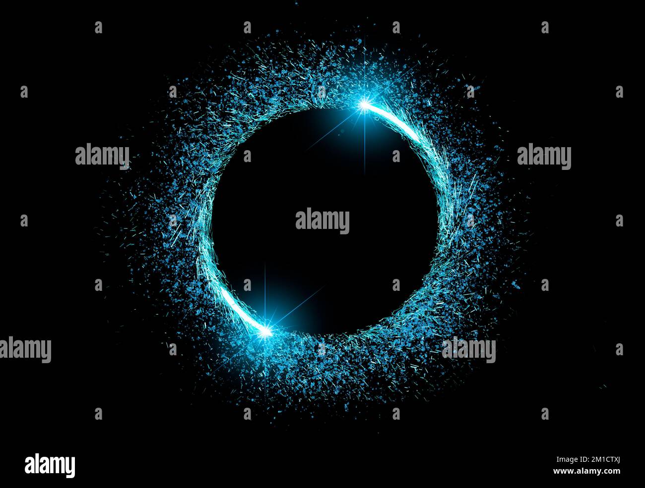 circle light frame blue on black background Stock Photo