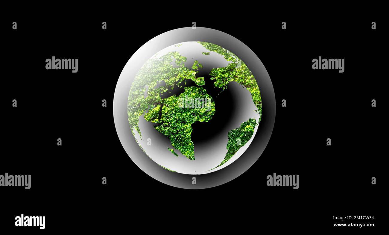 globe in balloon bubbles on black background Stock Photo