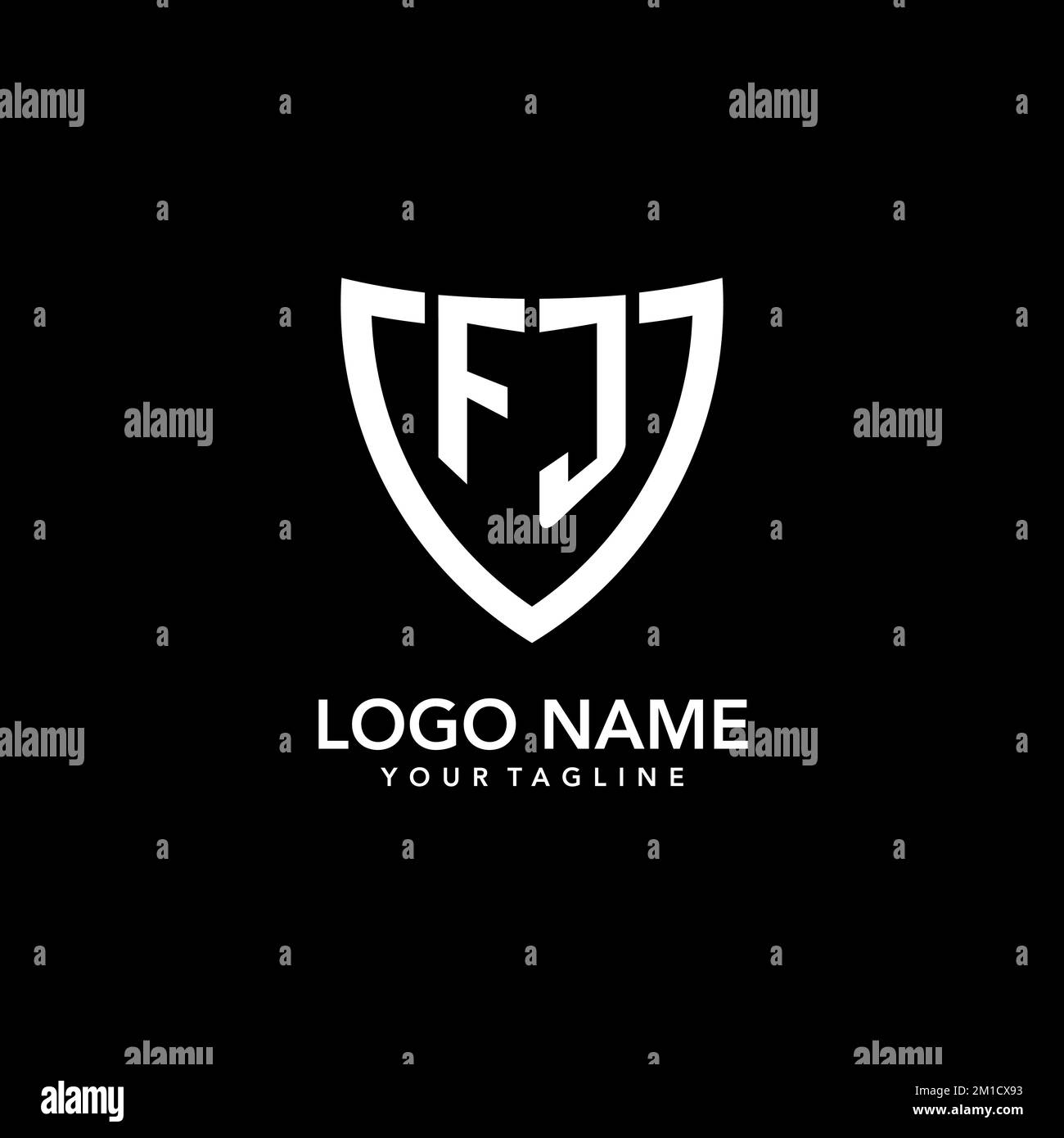 FJ monogram initial logo with clean modern shield icon design ...