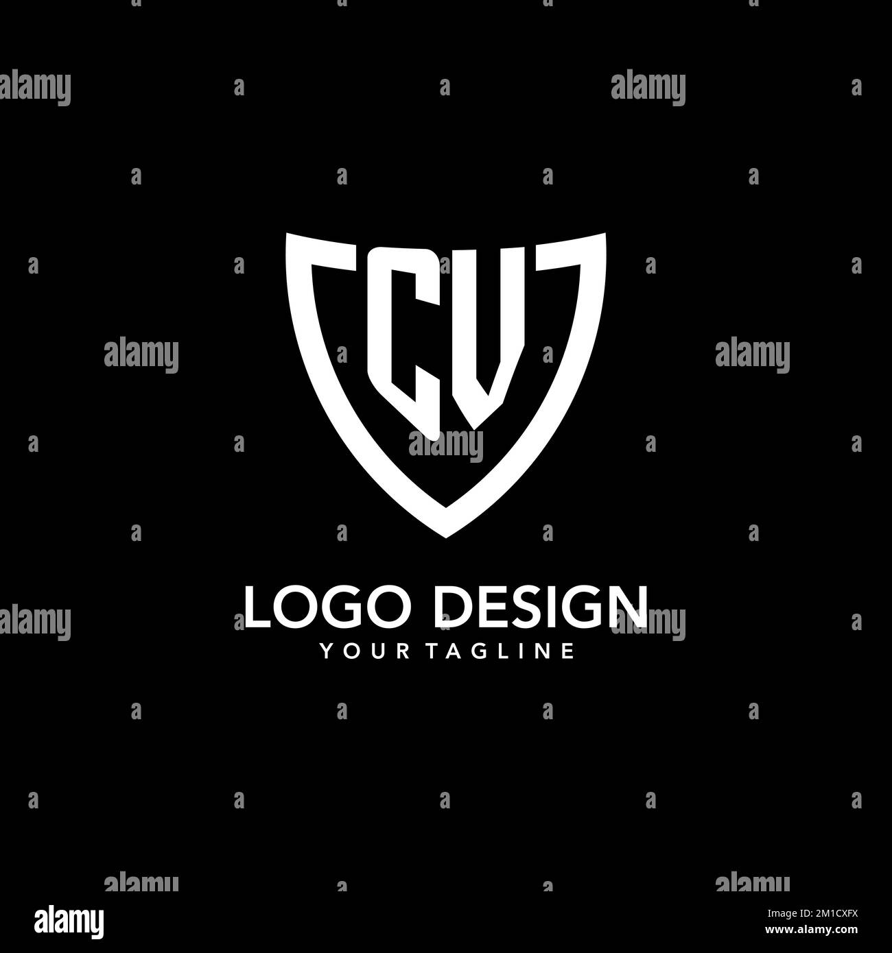 CV monogram initial logo with clean modern shield icon design inspiration Stock Vector