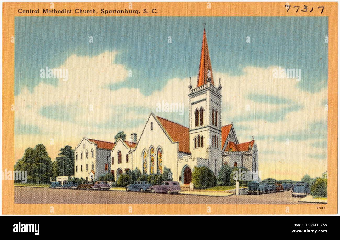 Central Methodist Church, Spartanburg, S. C. , Churches, Tichnor Brothers Collection, postcards of the United States Stock Photo