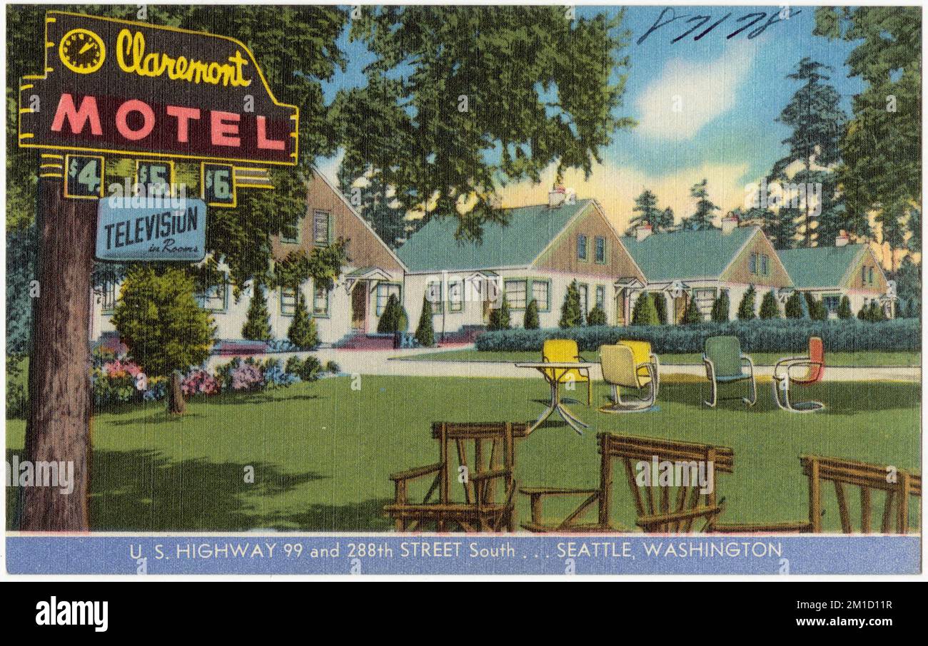 Claremont Motel, U.S. Highway 99 and 288th Street South... Seattle, Washington , Motels, Tichnor Brothers Collection, postcards of the United States Stock Photo