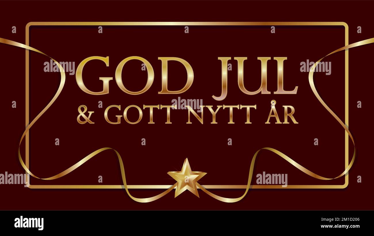 Swedish text for Merry Christmas and Happy New Year (God Jul och Gott Nytt år. Dimension 16:9. Vector illustration. Stock Vector
