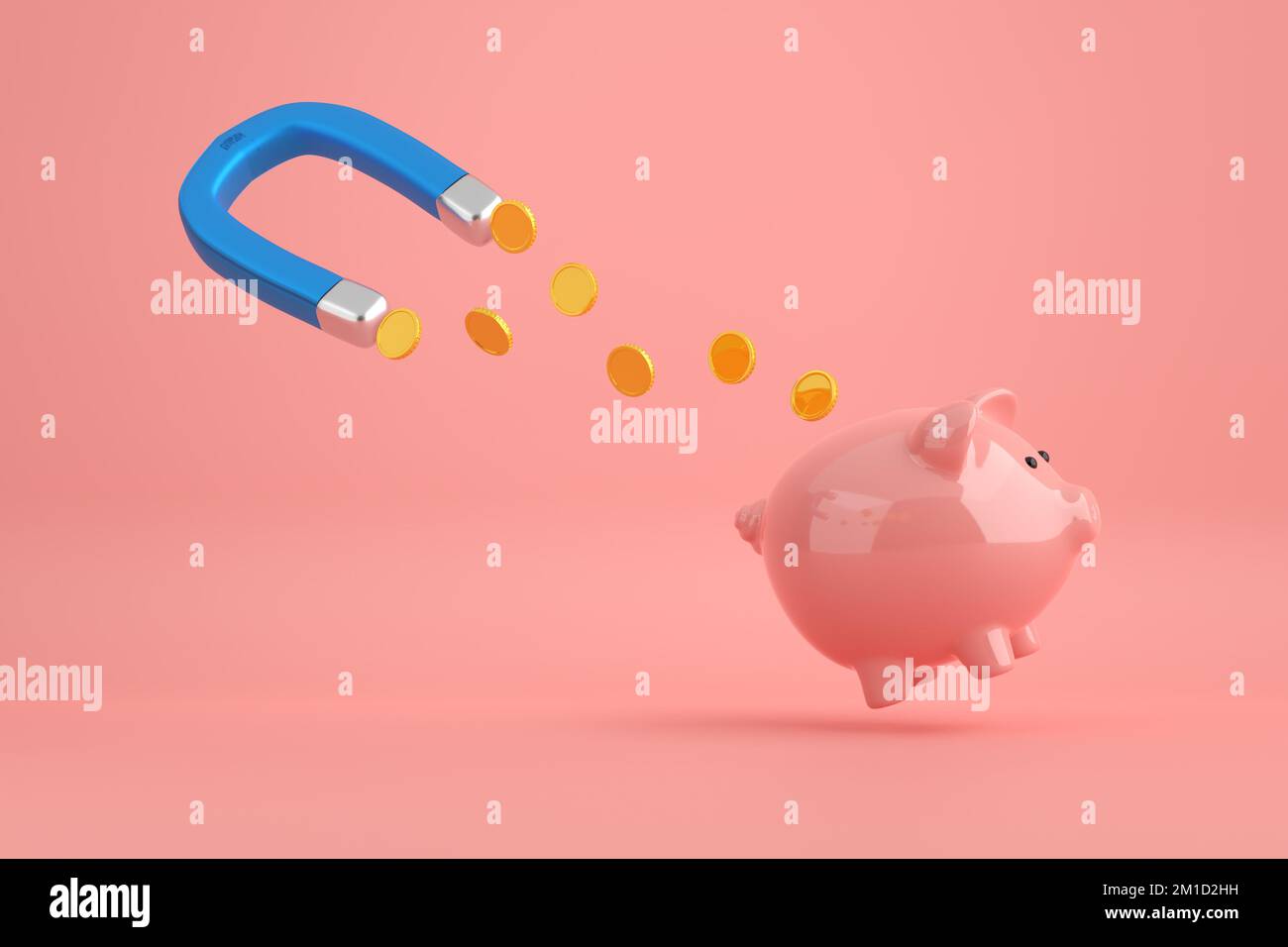 attracts money coins from the piggy bank. Savings withdrawal