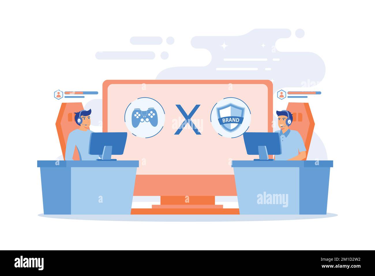 Cybersports competition. Branded game players playing. eSports