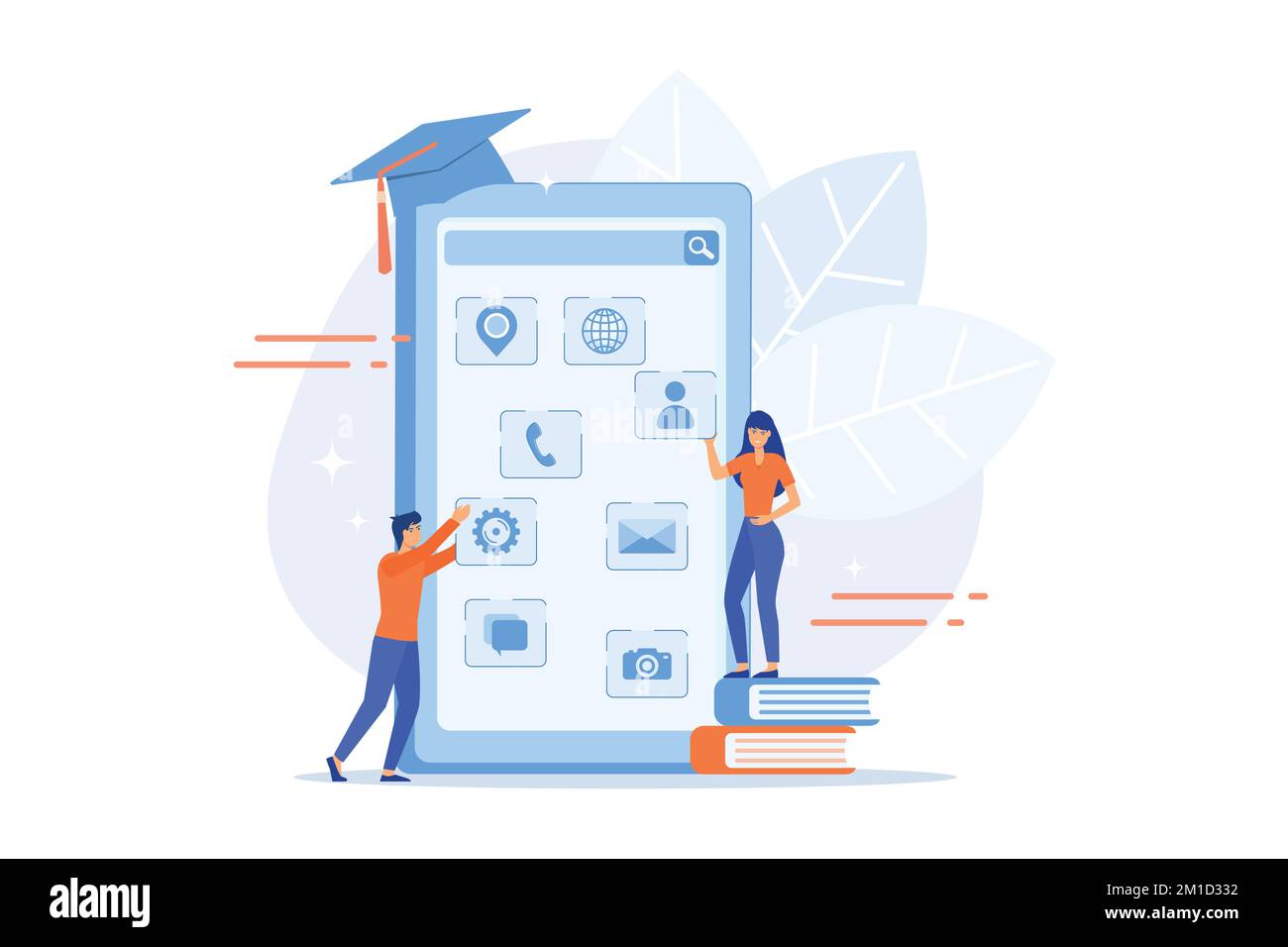 E- learning. Education process. Training application. Mobile app development courses, mobile apps online courses, become a mobile developer concept. f Stock Vector