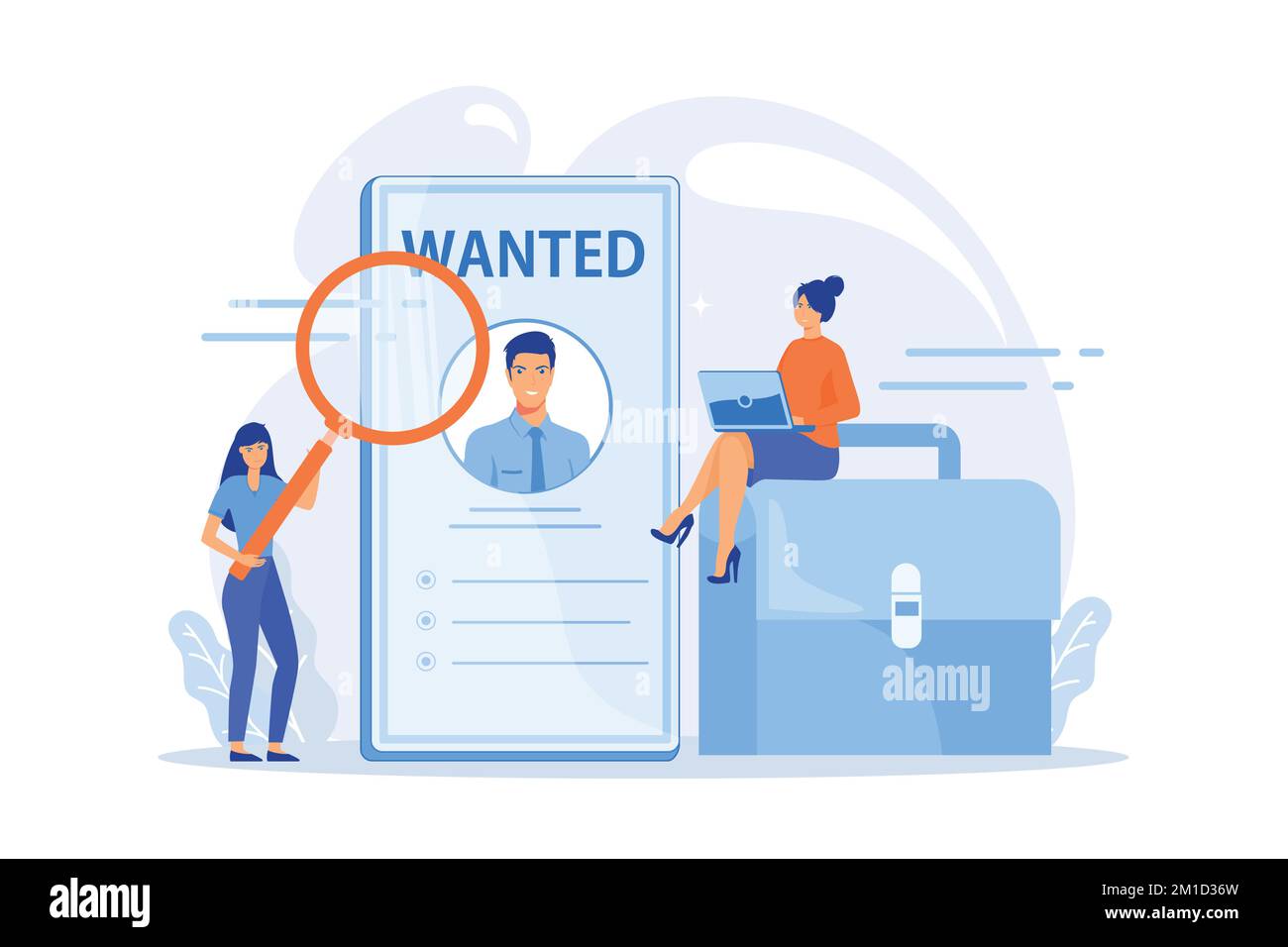Modern job search. Staff hiring, online recruitment, freelance profession. Applicant studying help wanted poster. Freelancer looking for orders. flat Stock Vector