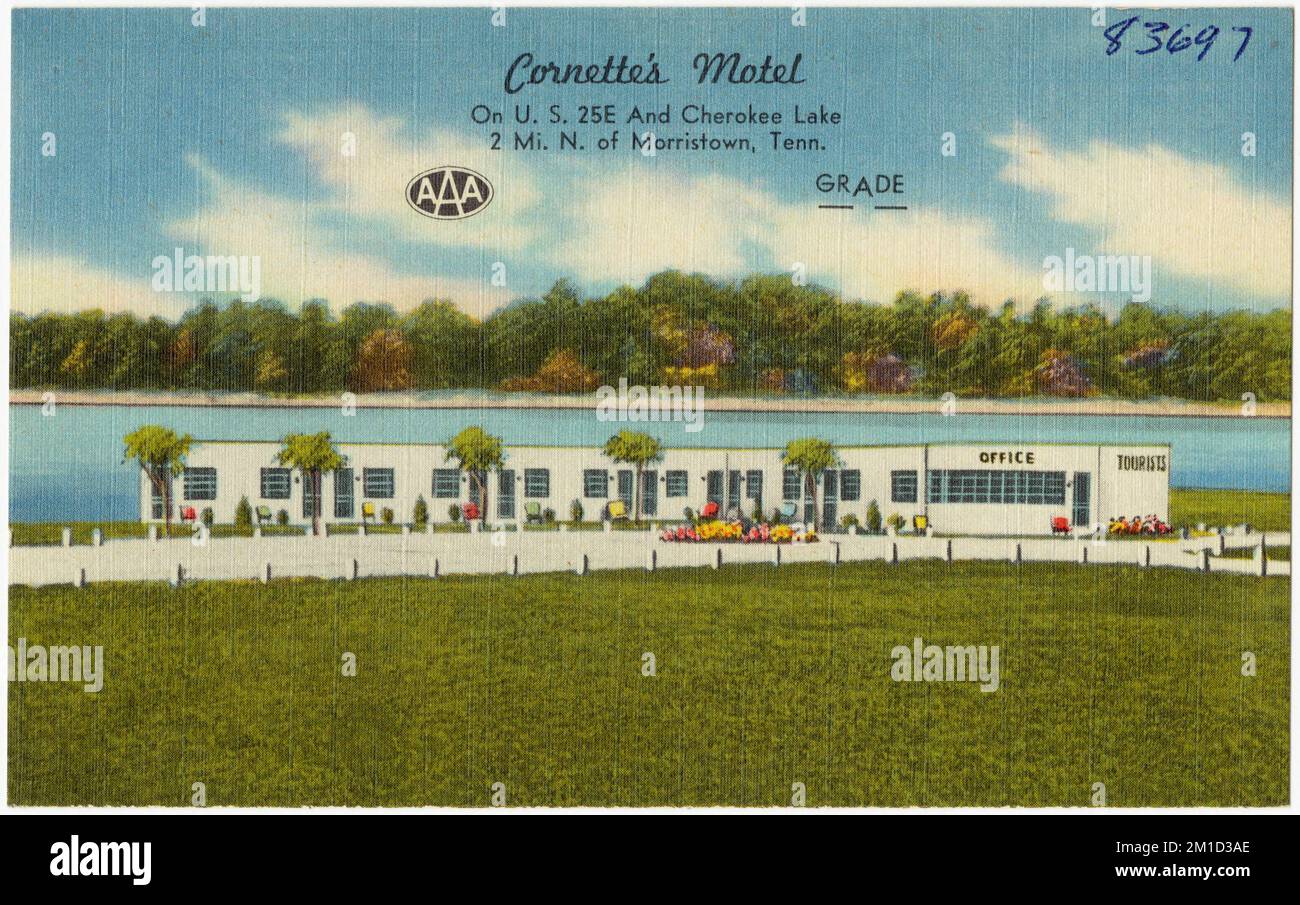 Cornette's Motel, on U.S. 25E and Cherokee Lake, 2 mi. N. of Morristown, Tenn. , Motels, Tichnor Brothers Collection, postcards of the United States Stock Photo