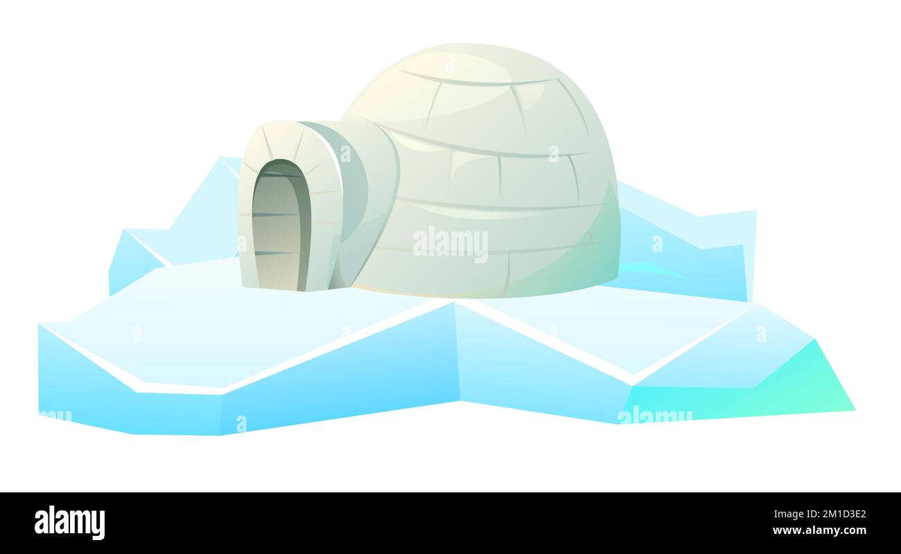 Snow igloo house on ice. Dwelling of northern nomadic peoples in Arctic. From ice and snow blocks. Isolated on white background. illustration vector Stock Vector
