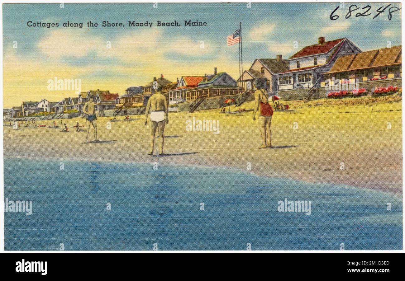 Cottages along the shore, Moody Beach, Maine , Beaches, Cabins, Tichnor