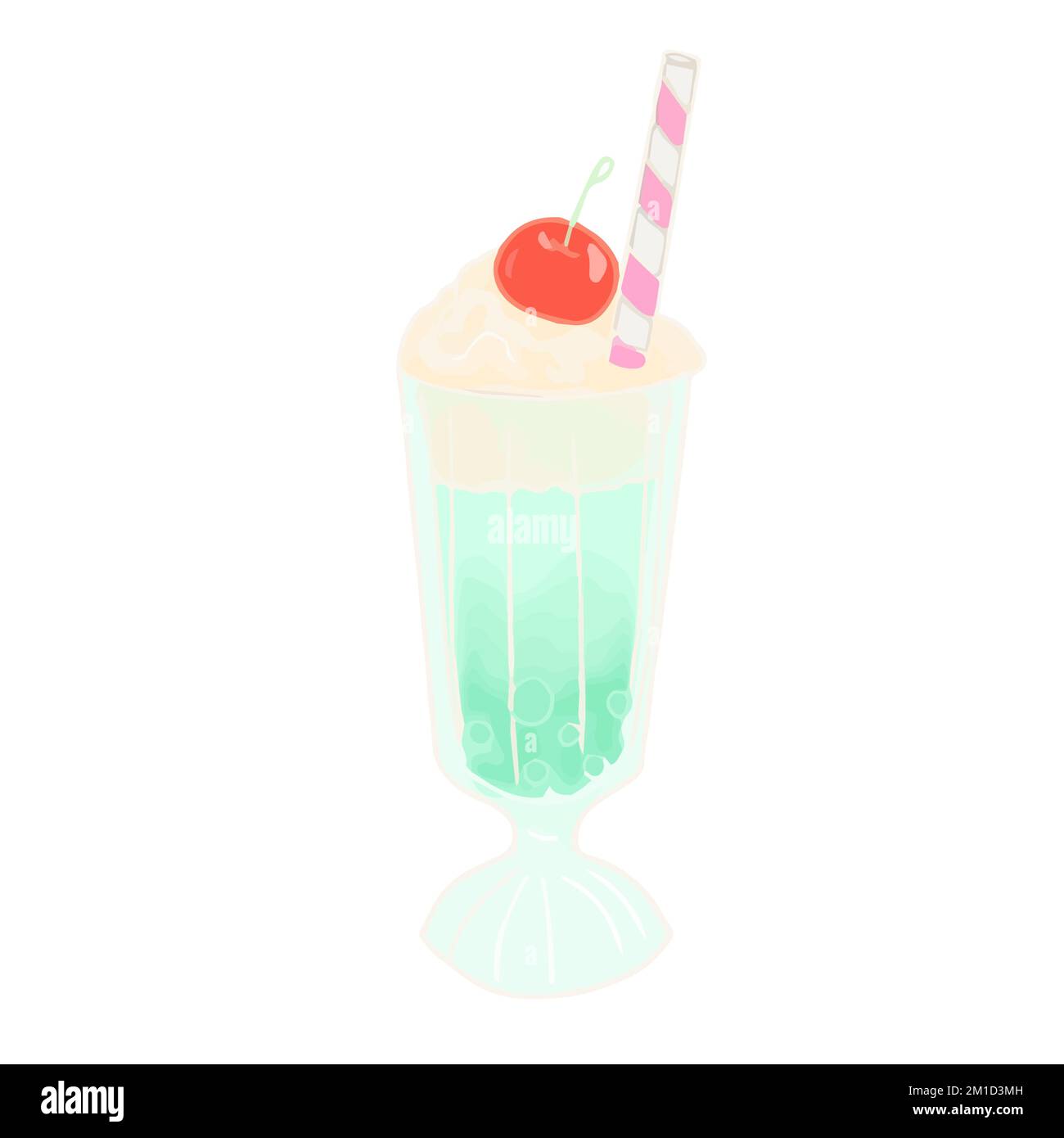 Handdrawn cute isolated clip art illustration of green cream soda