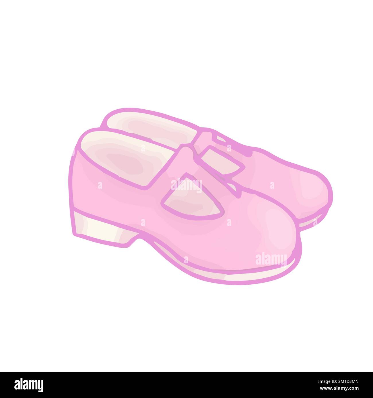 Hand drawn isolated clip art illustration of pink girly Mary Jane shoes Stock Vector