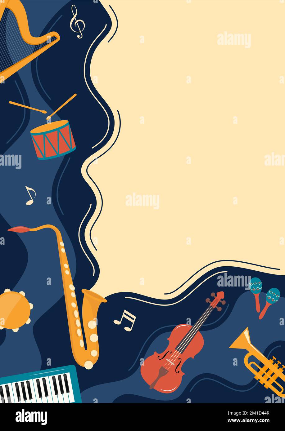 Musical flyer, poster, invitation template. Musical instruments and