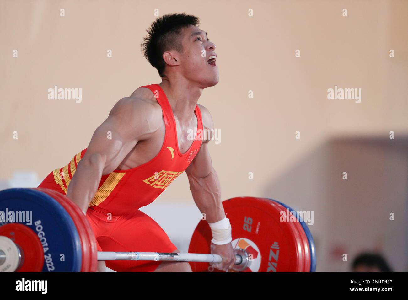 Bogota, Colombia. 11th Dec, 2022. Liu Huanhua of China competes during the mens 89kg snatch event at the 2022 World Weightlifting Championships in Bogota, Colombia, Dec