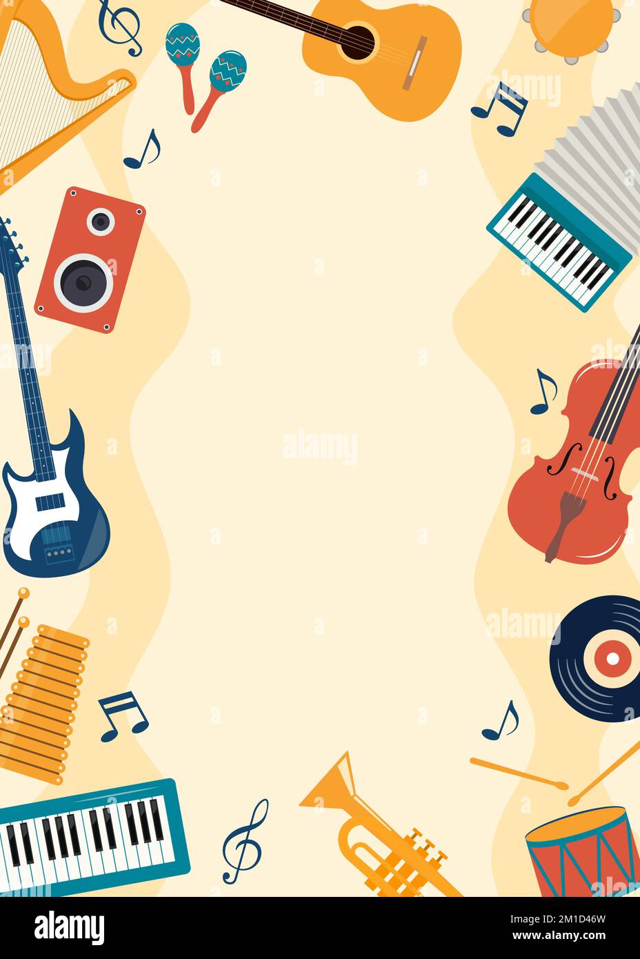 Musical flyer, poster, invitation template. Musical instruments and ...