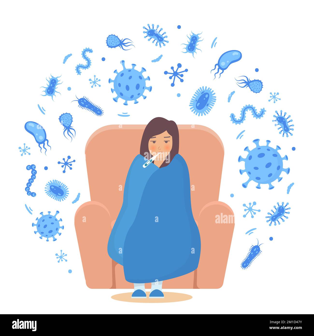Young woman is sick, has a cold, has a viral infection. Different
