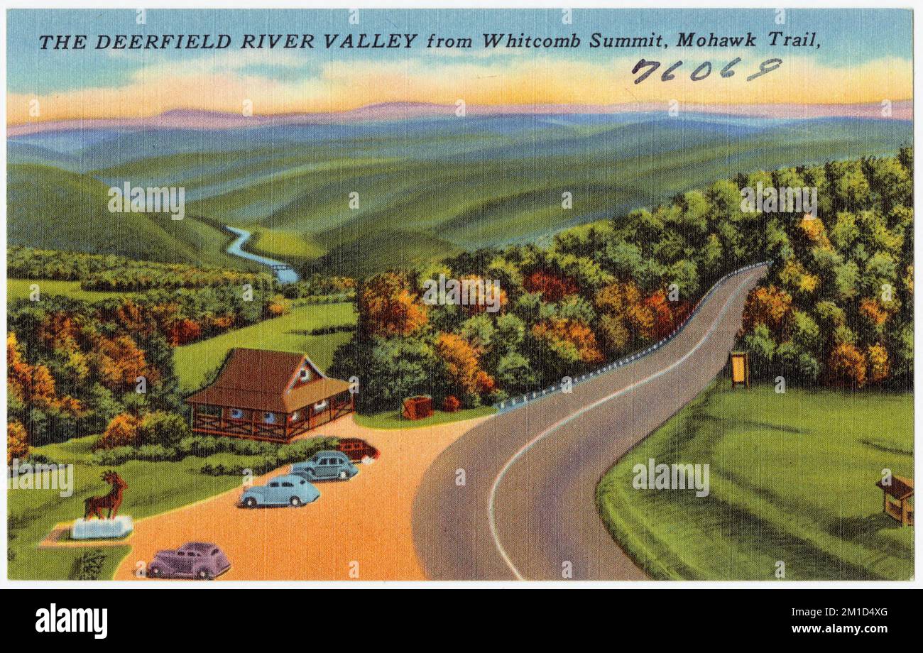The Deerfield River Valley from Whitcomb Summit, Mohawk Trail , Roads, Valleys, Tichnor Brothers Collection, postcards of the United States Stock Photo