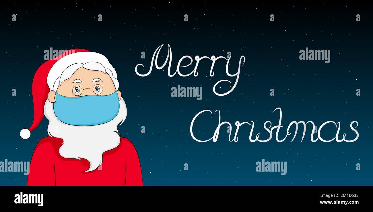 Christmas 2020 conceptual poster. Santa Claus in medical mask. Vector