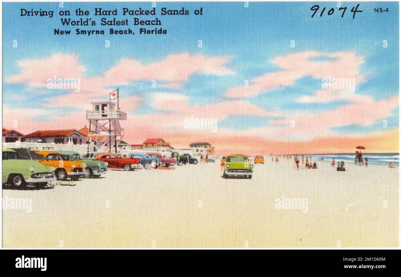 Driving on the hard packed sands of world's safest beach, New Smyrna